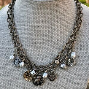 NWT Patricia Nash Antique Gold Double Chain Necklace Pearl & Charm Necklace